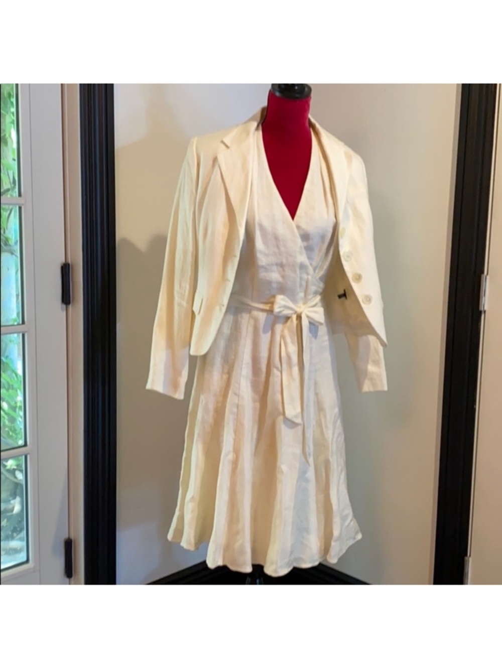 Ralph Lauren Linen Cream Sleeveless Fit-and-Flare Dress and Jacket set
